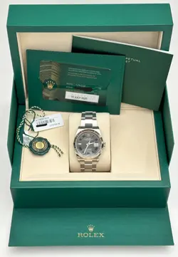 ROLEX DATEJUST 36MM 126234 FLUTED BEZEL WIMBLEDON RHODIUM ROMAN DIAL OYSTER BAND