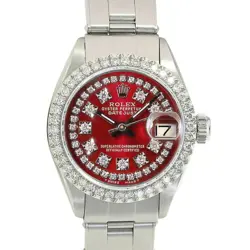 ROLEX DATEJUST LADIES STAINLESS STEEL 0.95CT DIAMOND WATCH RED STRING DIAL 26MM