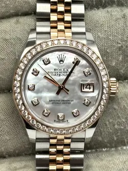 ROLEX DATEJUST 28MM DIAMOND BEZEL MOP DIAL TT JUBILEE 279381RBR BOX & PAPERS '24
