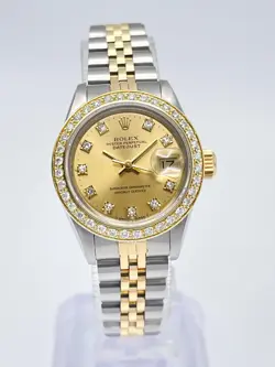 ROLEX DATEJUST 26MM 69173 CHAMPAGNE FACTORY DIAMOND DIAL DIAMOND BEZEL JUBILEE