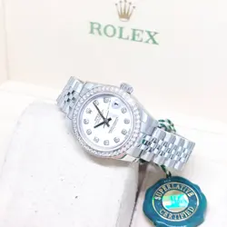 ROLEX 26MM OYSTER PERPETUAL WHITE DIAMONDS DIAL LADY DATEJUST REF: 179384 (14)