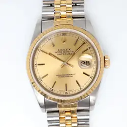 1994 VINTAGE ROLEX 16233 DATEJUST 36 18K YELLOW GOLD STEEL CHAMPAGNE DIAL WATCH