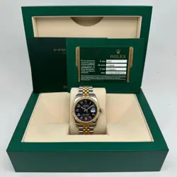 ROLEX DATEJUST 116233 36MM STEEL 18K GOLD BLUE TUXEDO DIAL WATCH B&P RARE