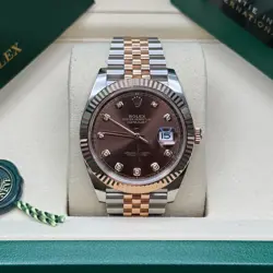 ROLEX DATEJUST 41 NEW 2025 CHOCOLATE DIAMOND ROSE TWO-TONE GOLD FLUTED JUBILEE