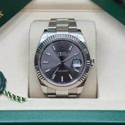 ROLEX DATEJUST 41 SLATE INDEX DIAL STAINLESS STEEL FLUTED BEZEL OYSTER BRACELET