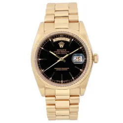 ROLEX PRESIDENT 36 DAY-DATE 18K YELLOW GOLD BLACK DIAL MEN WATCH 18038