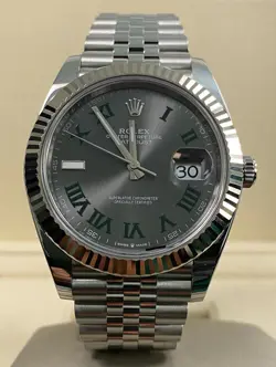 ROLEX DATEJUST STAINLESS STEEL ROMAN NUMERALS GRAY DIAL WATCH