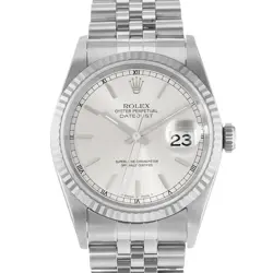 ROLEX DATEJUST 36 16234 SILVER INDEX STEEL JUBILEE GOLD  FLUTED MENS WATCH