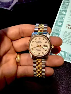 ROLEX DATEJUST MEN’S 16233 ARABIC NUMERALS ANNIVERSARY DIAL ORIGINAL PAPERS BOX