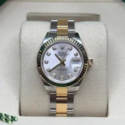 ROLEX LADY-DATEJUST NEW 2025 SILVER DIAMOND TWO-TONE YELLOW GOLD FLUTED OYSTER