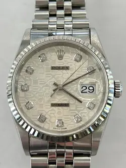 ROLEX OP DATEJUST 18K GOLD BEZEL JUBILEE DIAMOND DIAL 36MM AUTOMATIC WATCH 16234