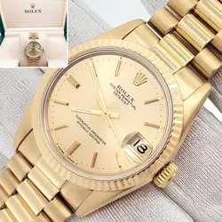 ROLEX PRESIDENT DATEJUST 31MM CHAMPAGNE INDEX YELLOW GOLD WATCH 68278