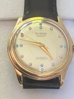 Vintage Bucherer Incablock 17K Gold Mens Diamond 17 Jewels Wrist Watch Rolex