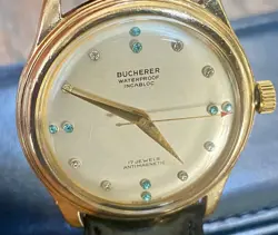 Vintage Bucherer Incablock 17K Gold Mens Diamond 17 Jewels Wrist Watch Rolex