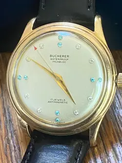 Vintage Bucherer Incablock 17K Gold Mens Diamond 17 Jewels Wrist Watch Rolex