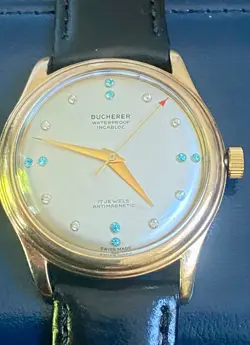 Vintage Bucherer Incablock 17K Gold Mens Diamond 17 Jewels Wrist Watch Rolex