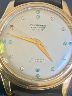 Vintage Bucherer Incablock 17K Gold Mens Diamond 17 Jewels Wrist Watch Rolex