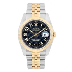 ROLEX DATEJUST 36MM STEEL 18K GOLD BLUE DIAGONAL MOTIF ARABIC DIAL WATCH 116233