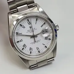 ROLEX DATE 34 MM WHITE ROMAN OYSTER STEEL AUTOMATIC WATCH 15200 P SERIES 2000