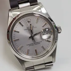 ROLEX DATE 34 MM STEEL OYSTER SILVER DIAL AUTOMATIC WATCH 15000 CIRCA 1983