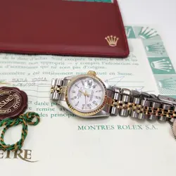 W/PAPERS 1992 ROLEX LADY DATEJUST 26MM 18K YELLOW GOLD STEEL JUBILEE WATCH 69173