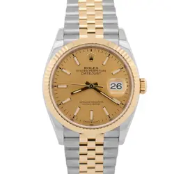 PAPERS ROLEX DATEJUST 36MM CHAMPAGNE 18K GOLD STEEL FLUTED JUBILEE 126233 BOX