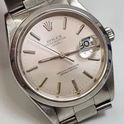 ROLEX DATE 34 MM STEEL OYSTER SILVER DIAL AUTOMATIC WATCH 15200 Y SERIES 2002