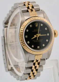 Rolex Oyster Perpetual 24mm BLACK DIAMOND 18K Gold Steel Fluted JUBILEE 76193