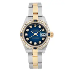 ROLEX DATEJUST 26MM 14K YELLOW GOLD STEEL CUSTOM DIAMOND SAPPHIRE WATCH 69163