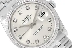 ROLEX 36MM DATEJUST STAINLESS STEEL WATCH SILVER DIAMOND DIAL #16234