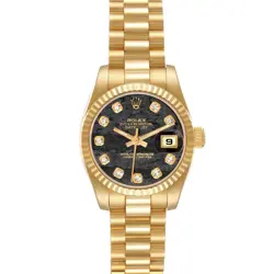 ROLEX PRESIDENT DATEJUST YELLOW GOLD BLACK DIAMOND DIAL LADIES WATCH 179178