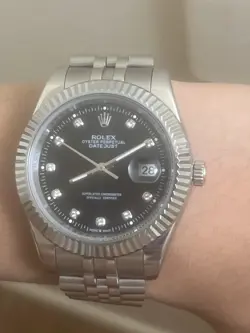 1992 ROLEX MEN’S DATEJUST STAINLESS STEEL FACTORY BLACK DIAMOND DIAL 36MM WATCH