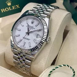 ROLEX DATEJUST 41MM WHITE DIAL STAINLESS JUBILEE WHITE GOLD FLUTED REF: 126334