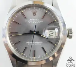 1970'S ROLEX OYSTER PERPETUAL DATE AUTOMATIC GREY DIAL MENS WATCH W/ BOX