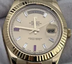 ROLEX DAY-DATE II 218238 RUBY DIAMOND DIAL 18K GOLD 2015 COMPLETE SET MINT