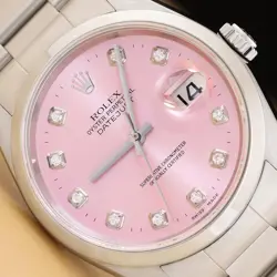ROLEX MENS DATEJUST 16200 PINK DIAMOND DIAL STAINLESS STEEL WATCH W/ OYSTER BAND