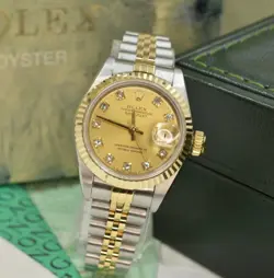 ROLEX LADY-DATEJUST 69173 26MM CHAMPAGNE DIAMOND DIAL 1989 BOX AND PAPERS