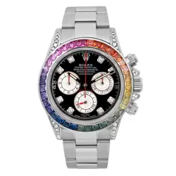ROLEX COSMOGRAPH DAYTONA 40MM CUSTOM RAINBOW BEZEL BLACK DIAL MEN WATCH 116520