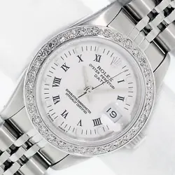 ROLEX WATCH LADY DATEJUST WHITE ROMAN DIAL STEEL - 18K GOLD DIAMOND BEZEL WATCH