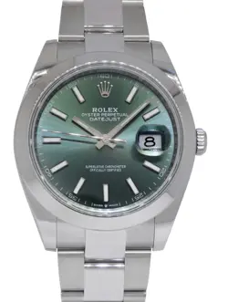 NOS ROLEX DATEJUST 41 STEEL MINT GREEN DIAL MENS OYSTER WATCH B/P '24 126300