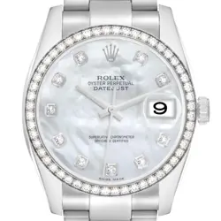 ROLEX DATEJUST MOP DIAMOND STEEL WHITE GOLD MENS WATCH 116244 BOX CARD