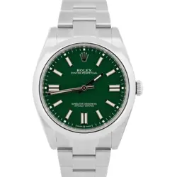 STICKERED 2024 PAPERS ROLEX OYSTER PERPETUAL 41 GREEN STEEL 41MM 124300 BOX
