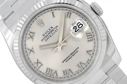 ROLEX 36MM DATEJUST STAINLESS STEEL WATCH SILVER ROMAN NUMERAL DIAL #116234