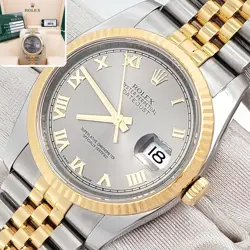 ROLEX DATEJUST 36MM SLATE ROMAN YELLOW GOLD/STEEL JUBILEE 116233 BOX/PAPERS/TAG