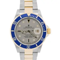 ROLEX SUBMARINER DATE 40MM SILVER SERTI DIAMOND BLUE 18K NO-HOLES STEEL 16613
