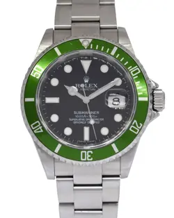 ROLEX SUBMARINER DATE KERMIT GREEN BEZEL STEEL MENS AUTOMATIC WATCH Z B/P 16610