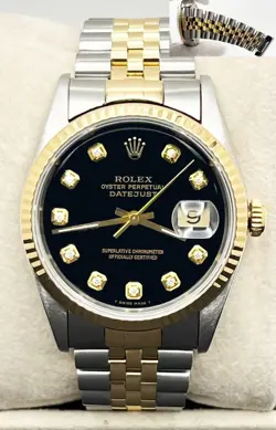 ROLEX DATEJUST 16233 BLACK DIAMOND DIAL 18K YELLOW GOLD STAINLESS STEEL