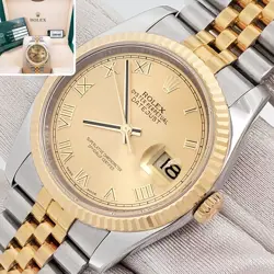 ROLEX DATEJUST 36MM 116233 2-TONE CHAMPAGNE ROMAN JUBILEE WATCH BOX/PAPERS/TAG