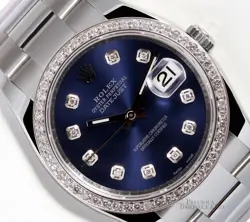 ROLEX DATEJUST 36MM STAINLESS STEEL OYSTER DIAMOND BEZEL NAVY BLUE DIAMOND DIAL
