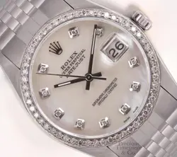 ROLEX DATEJUST 36MM STAINLESS STEEL JUBILEE DIAMOND BEZEL WHITE MOP DIAMOND DIAL